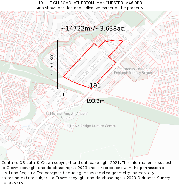 191, LEIGH ROAD, ATHERTON, MANCHESTER, M46 0PB: Plot and title map