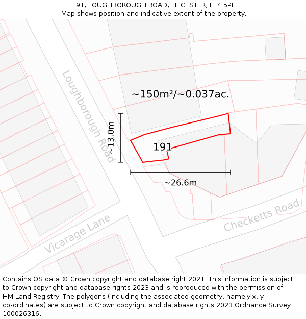 191, LOUGHBOROUGH ROAD, LEICESTER, LE4 5PL: Plot and title map