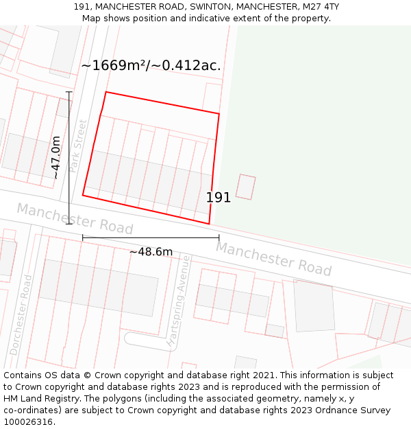 191, MANCHESTER ROAD, SWINTON, MANCHESTER, M27 4TY: Plot and title map