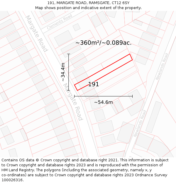 191, MARGATE ROAD, RAMSGATE, CT12 6SY: Plot and title map
