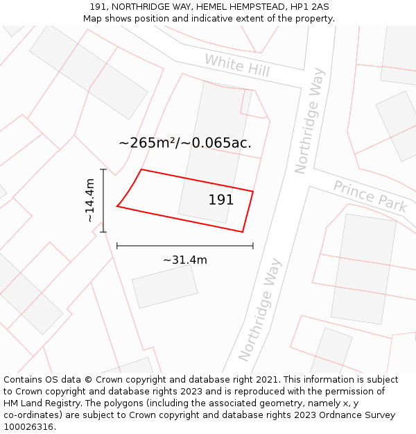 191, NORTHRIDGE WAY, HEMEL HEMPSTEAD, HP1 2AS: Plot and title map