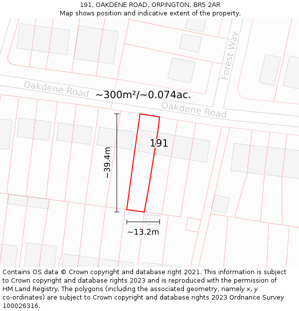 191, OAKDENE ROAD, ORPINGTON, BR5 2AR: Plot and title map
