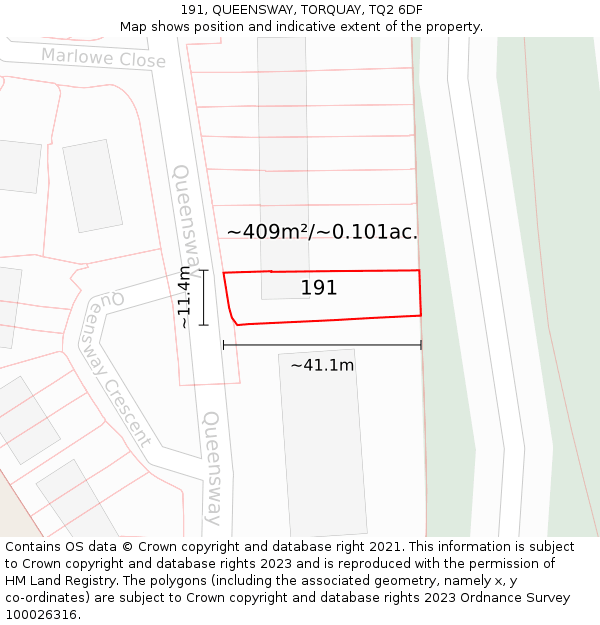 191, QUEENSWAY, TORQUAY, TQ2 6DF: Plot and title map