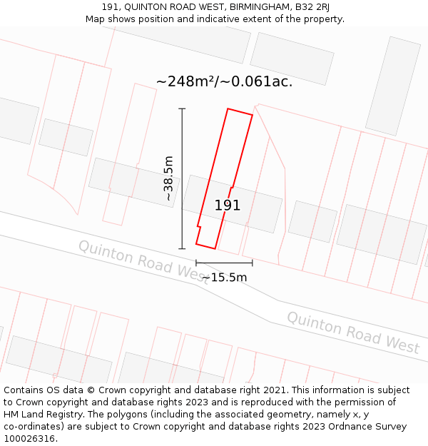 191, QUINTON ROAD WEST, BIRMINGHAM, B32 2RJ: Plot and title map