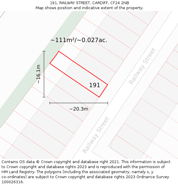 191, RAILWAY STREET, CARDIFF, CF24 2NB: Plot and title map