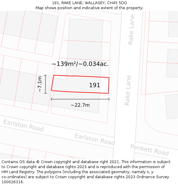 191, RAKE LANE, WALLASEY, CH45 5DG: Plot and title map