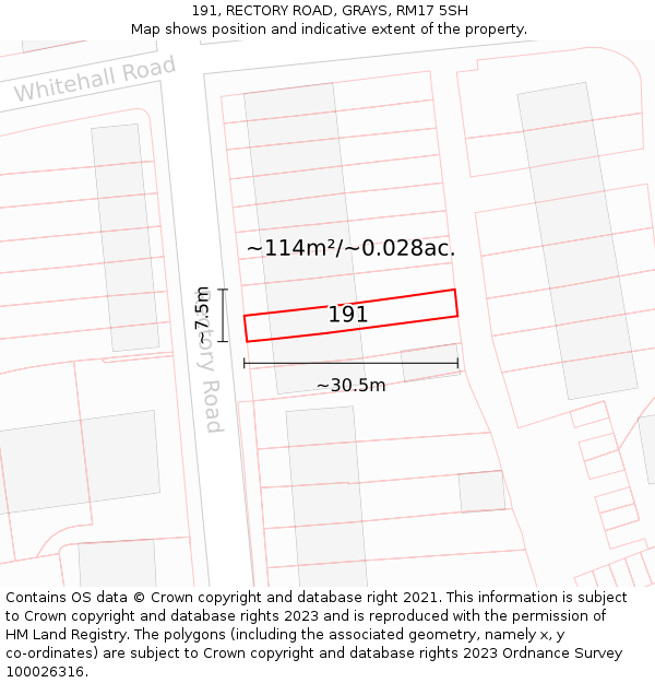 191, RECTORY ROAD, GRAYS, RM17 5SH: Plot and title map