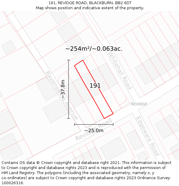 191, REVIDGE ROAD, BLACKBURN, BB2 6DT: Plot and title map