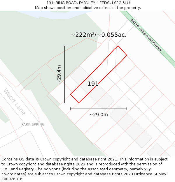 191, RING ROAD, FARNLEY, LEEDS, LS12 5LU: Plot and title map