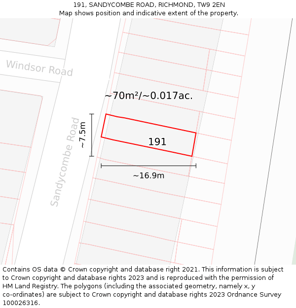 191, SANDYCOMBE ROAD, RICHMOND, TW9 2EN: Plot and title map