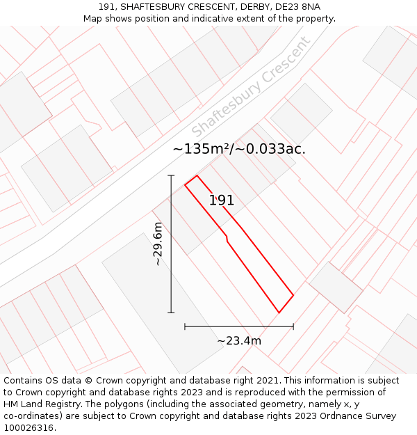 191, SHAFTESBURY CRESCENT, DERBY, DE23 8NA: Plot and title map