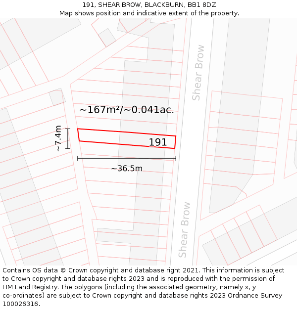 191, SHEAR BROW, BLACKBURN, BB1 8DZ: Plot and title map