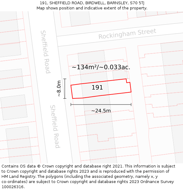 191, SHEFFIELD ROAD, BIRDWELL, BARNSLEY, S70 5TJ: Plot and title map