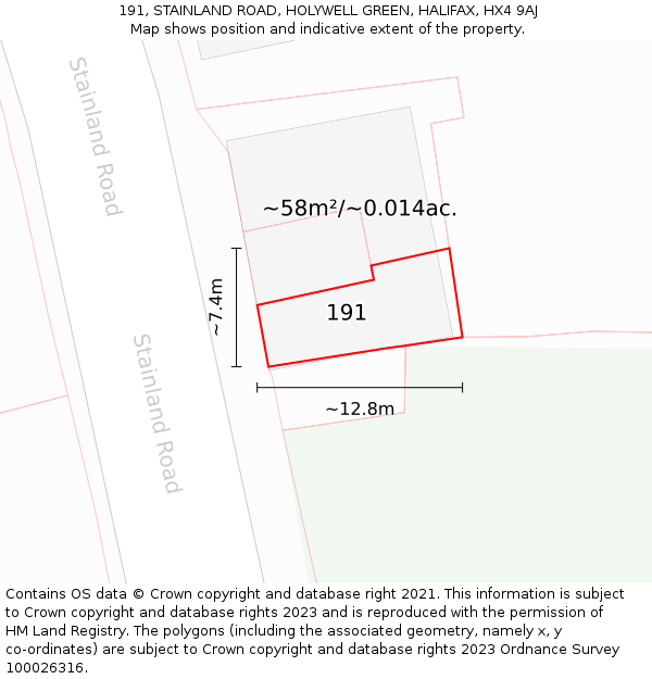 191, STAINLAND ROAD, HOLYWELL GREEN, HALIFAX, HX4 9AJ: Plot and title map
