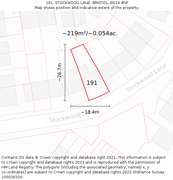 191, STOCKWOOD LANE, BRISTOL, BS14 8NF: Plot and title map