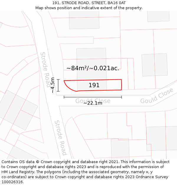 191, STRODE ROAD, STREET, BA16 0AT: Plot and title map