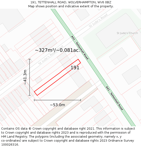 191, TETTENHALL ROAD, WOLVERHAMPTON, WV6 0BZ: Plot and title map