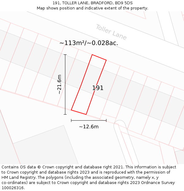 191, TOLLER LANE, BRADFORD, BD9 5DS: Plot and title map