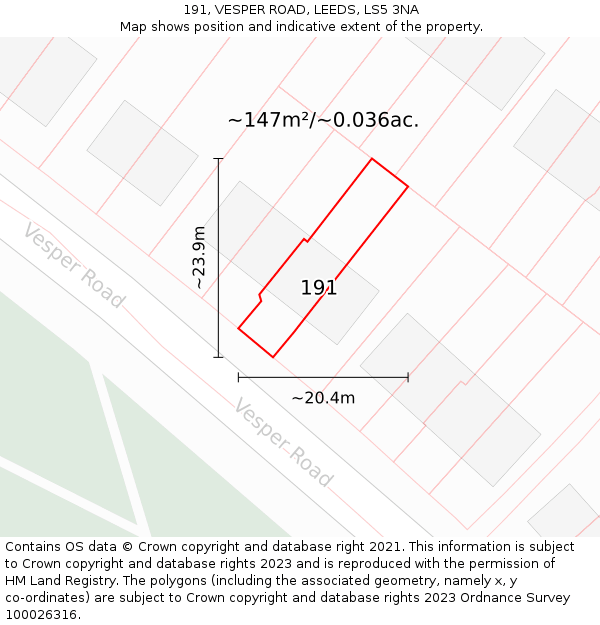 191, VESPER ROAD, LEEDS, LS5 3NA: Plot and title map
