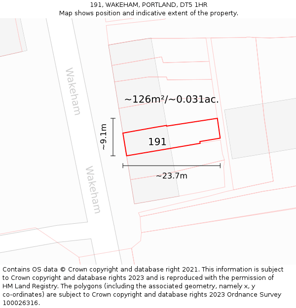 191, WAKEHAM, PORTLAND, DT5 1HR: Plot and title map