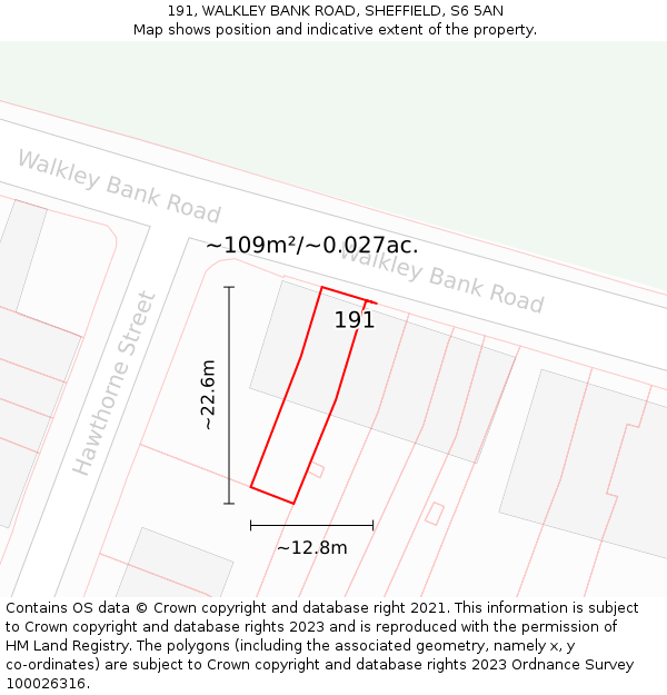 191, WALKLEY BANK ROAD, SHEFFIELD, S6 5AN: Plot and title map