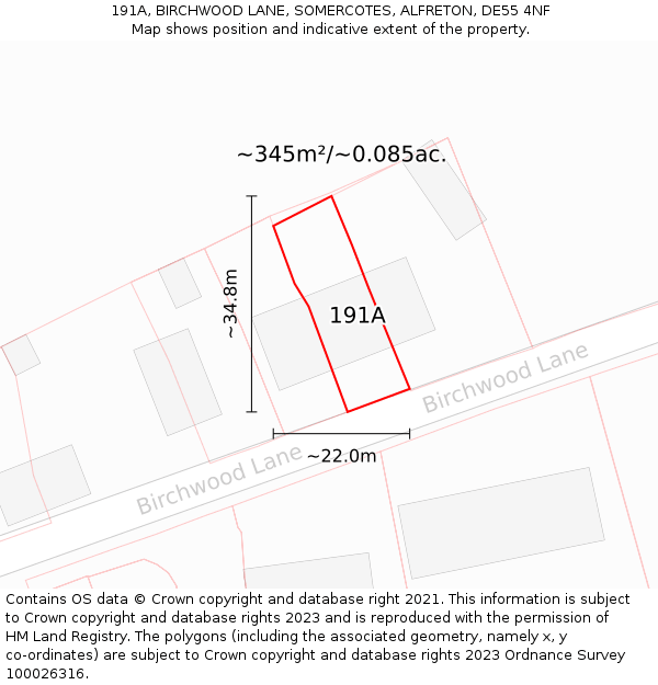 191A, BIRCHWOOD LANE, SOMERCOTES, ALFRETON, DE55 4NF: Plot and title map