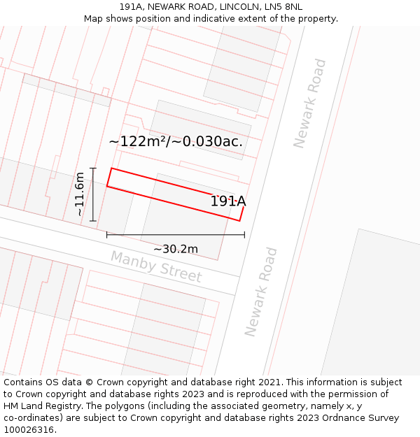 191A, NEWARK ROAD, LINCOLN, LN5 8NL: Plot and title map