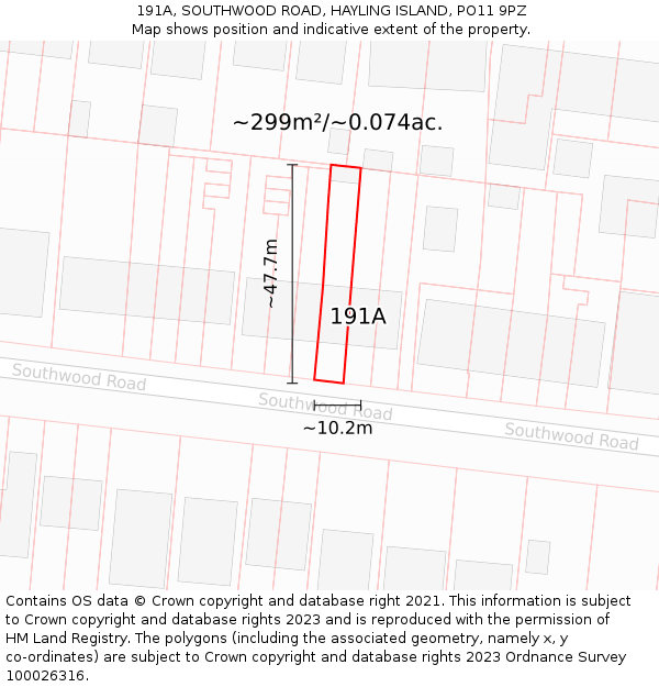 191A, SOUTHWOOD ROAD, HAYLING ISLAND, PO11 9PZ: Plot and title map