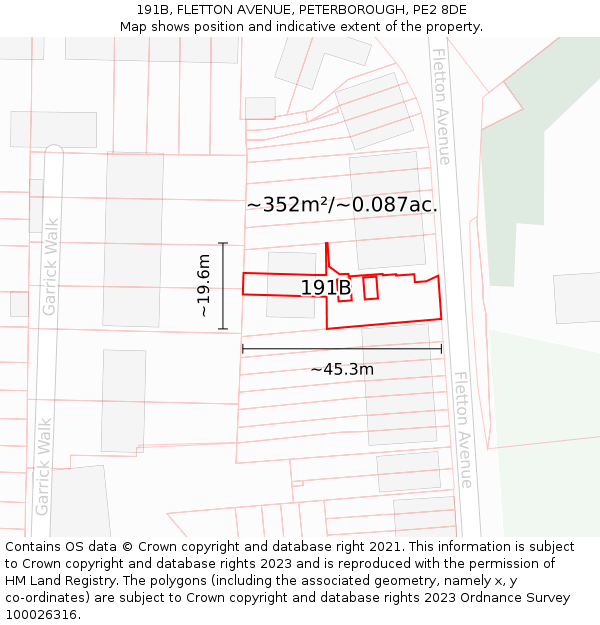 191B, FLETTON AVENUE, PETERBOROUGH, PE2 8DE: Plot and title map