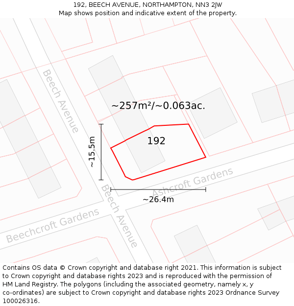 192, BEECH AVENUE, NORTHAMPTON, NN3 2JW: Plot and title map