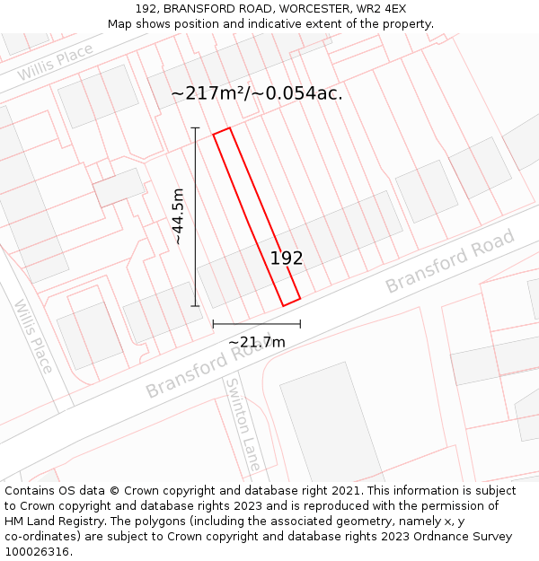 192, BRANSFORD ROAD, WORCESTER, WR2 4EX: Plot and title map