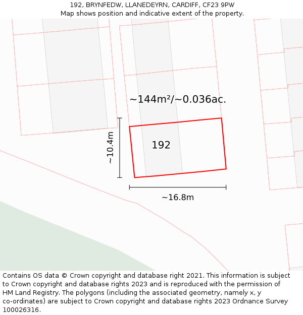 192, BRYNFEDW, LLANEDEYRN, CARDIFF, CF23 9PW: Plot and title map