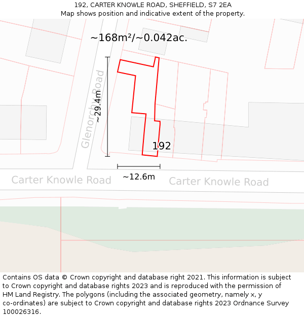192, CARTER KNOWLE ROAD, SHEFFIELD, S7 2EA: Plot and title map