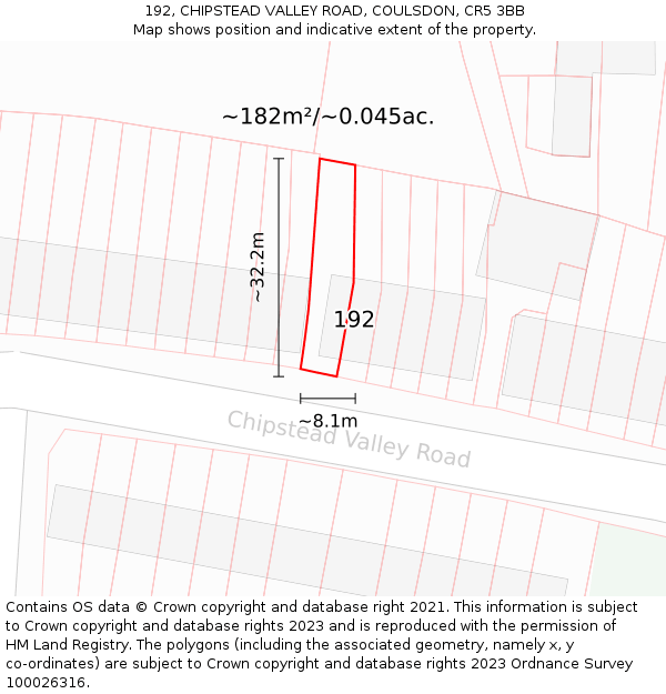 192, CHIPSTEAD VALLEY ROAD, COULSDON, CR5 3BB: Plot and title map