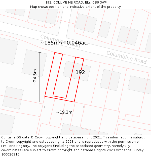 192, COLUMBINE ROAD, ELY, CB6 3WP: Plot and title map