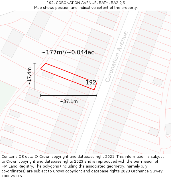 192, CORONATION AVENUE, BATH, BA2 2JS: Plot and title map