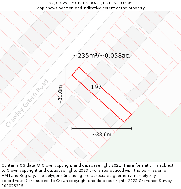 192, CRAWLEY GREEN ROAD, LUTON, LU2 0SH: Plot and title map