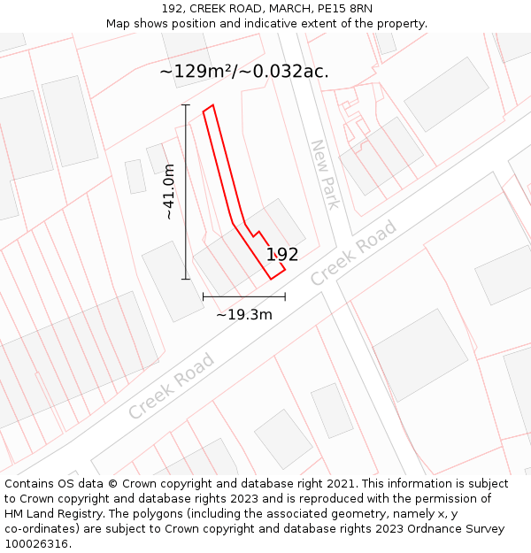 192, CREEK ROAD, MARCH, PE15 8RN: Plot and title map