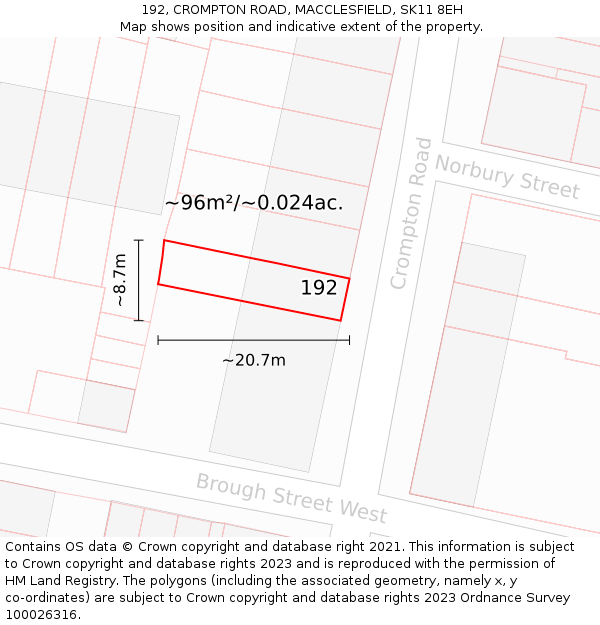 192, CROMPTON ROAD, MACCLESFIELD, SK11 8EH: Plot and title map