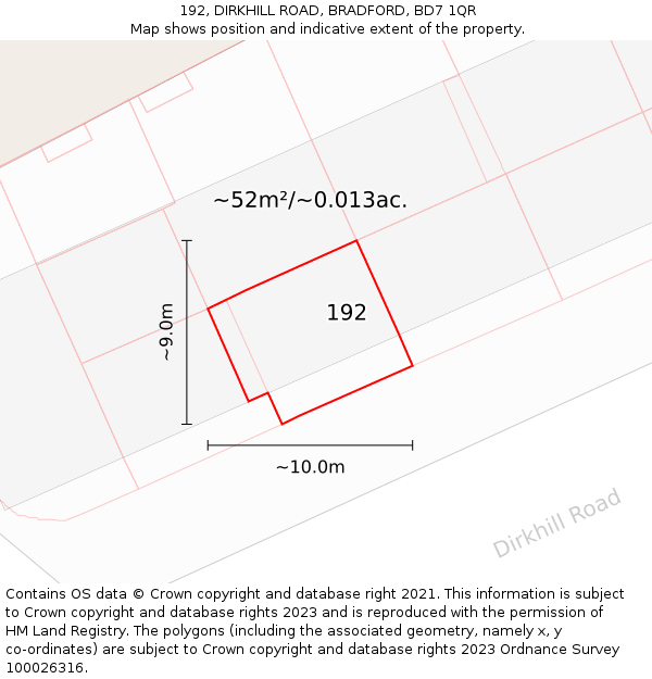 192, DIRKHILL ROAD, BRADFORD, BD7 1QR: Plot and title map