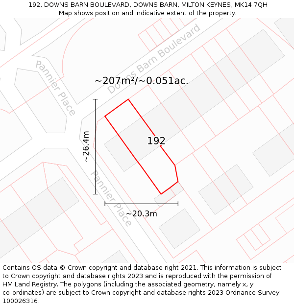 192, DOWNS BARN BOULEVARD, DOWNS BARN, MILTON KEYNES, MK14 7QH: Plot and title map