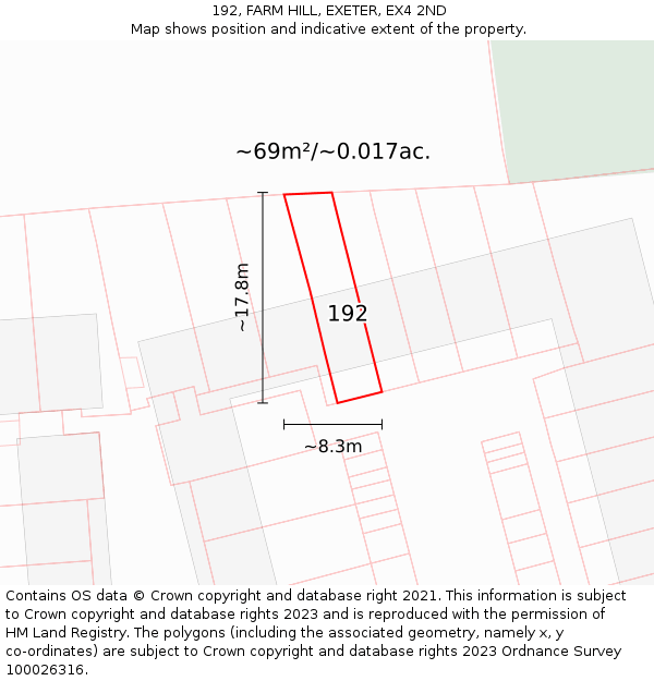192, FARM HILL, EXETER, EX4 2ND: Plot and title map