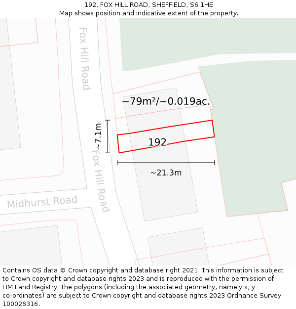 192, FOX HILL ROAD, SHEFFIELD, S6 1HE: Plot and title map