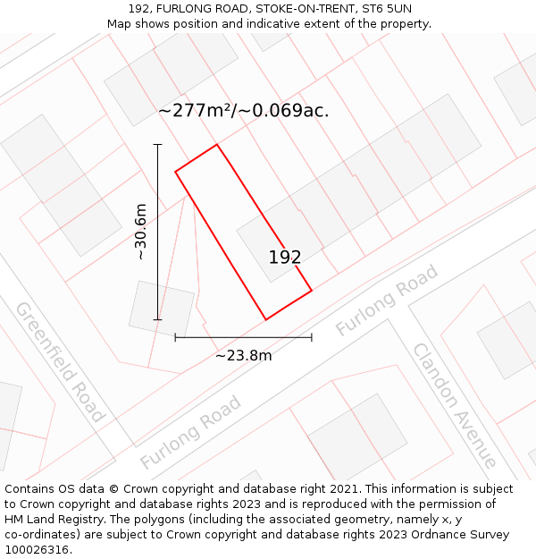 192, FURLONG ROAD, STOKE-ON-TRENT, ST6 5UN: Plot and title map