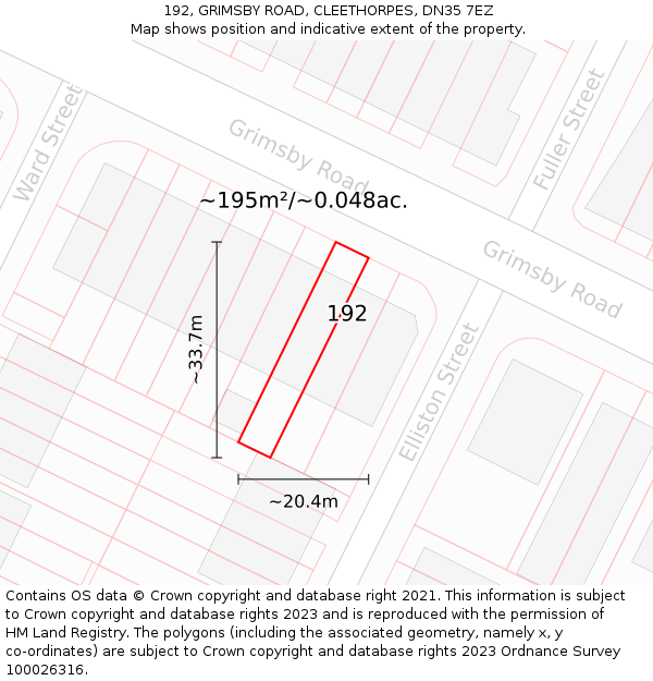 192, GRIMSBY ROAD, CLEETHORPES, DN35 7EZ: Plot and title map
