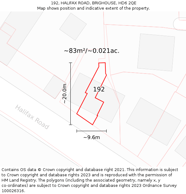 192, HALIFAX ROAD, BRIGHOUSE, HD6 2QE: Plot and title map