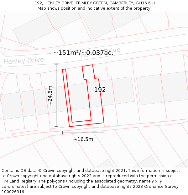 192, HENLEY DRIVE, FRIMLEY GREEN, CAMBERLEY, GU16 6JU: Plot and title map