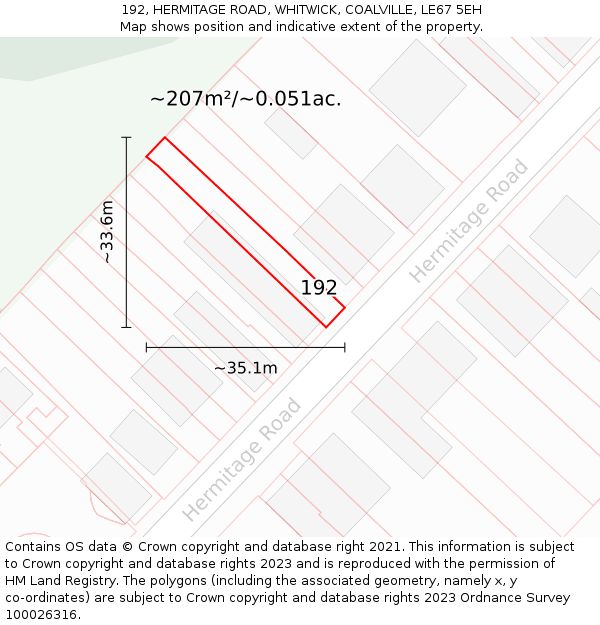 192, HERMITAGE ROAD, WHITWICK, COALVILLE, LE67 5EH: Plot and title map