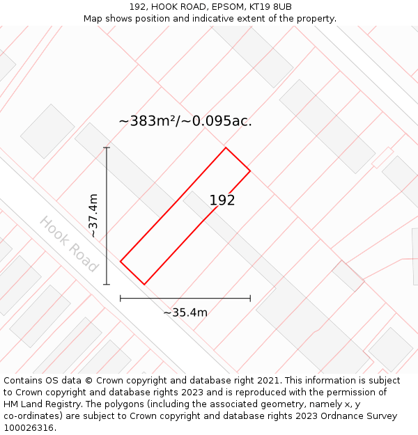 192, HOOK ROAD, EPSOM, KT19 8UB: Plot and title map
