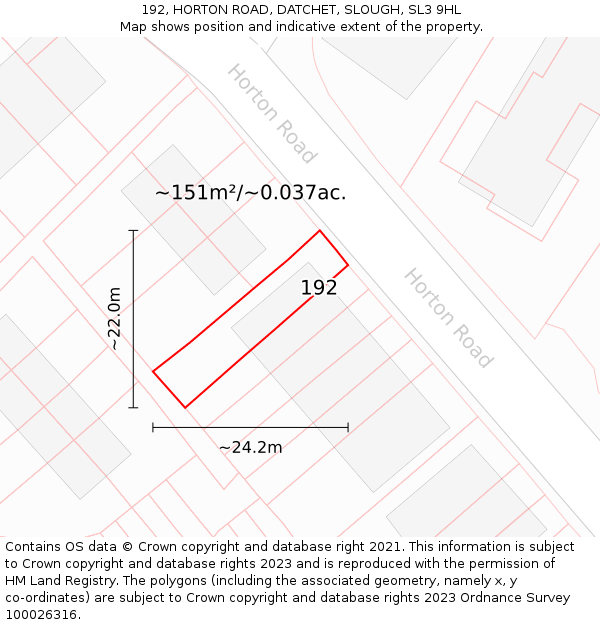 192, HORTON ROAD, DATCHET, SLOUGH, SL3 9HL: Plot and title map